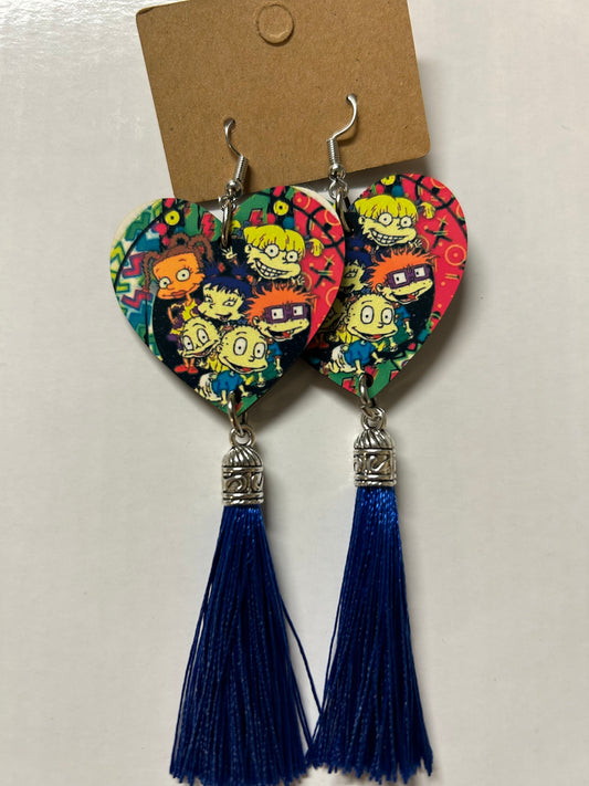 Rugrat Heart Earrings w Tassels