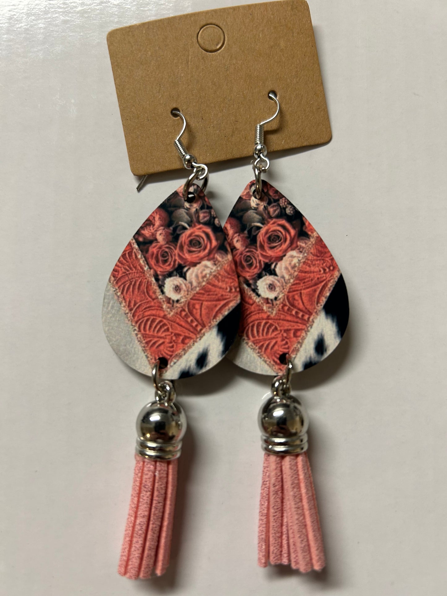 Pink Rose Earrings w Tassels